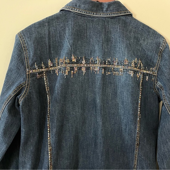 Chico’s Denim Rhinestone Jean Jacket with Pockets Women’s size Large - Picture 5 of 16